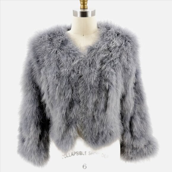 BCBGMaxazria MARGARET gray Ostrich fur jacket M - Picture 2 of 13